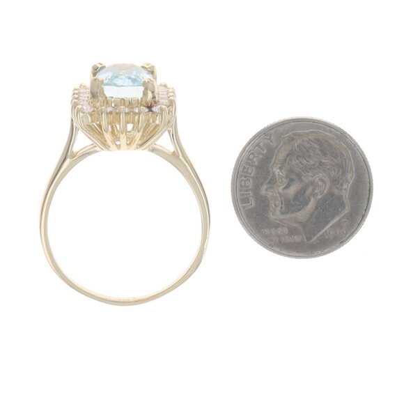 Yellow Gold Aquamarine Diamond Halo Ring - 14k Cushion 2.63ctw - Picture 5 of 6
